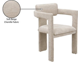 Meridian Furniture Brenda Fully Upholstered Armchair Plush Padded Seating for Modern Dining and Living Rooms Beige Chenille Fabric 11084Beige-C
