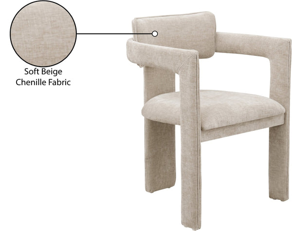 Meridian Furniture Brenda Fully Upholstered Armchair Plush Padded Seating for Modern Dining and Living Rooms Beige Chenille Fabric 11084Beige-C