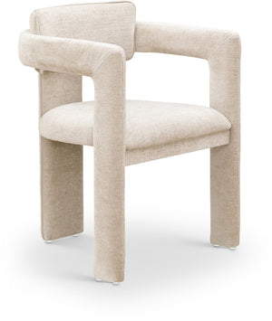 Meridian Furniture Brenda Fully Upholstered Armchair Plush Padded Seating for Modern Dining and Living Rooms Beige Chenille Fabric 11084Beige-C