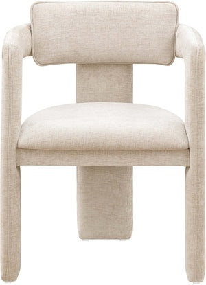 Meridian Furniture Brenda Fully Upholstered Armchair Plush Padded Seating for Modern Dining and Living Rooms Beige Chenille Fabric 11084Beige-C