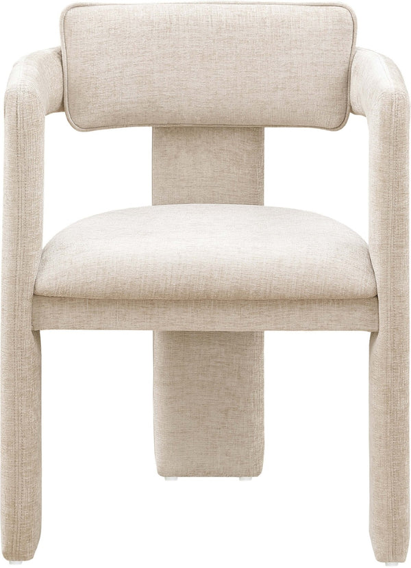 Meridian Furniture Brenda Fully Upholstered Armchair Plush Padded Seating for Modern Dining and Living Rooms Beige Chenille Fabric 11084Beige-C