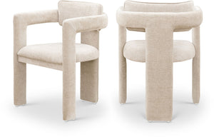 Meridian Furniture Brenda Fully Upholstered Armchair Plush Padded Seating for Modern Dining and Living Rooms Beige Chenille Fabric 11084Beige-C