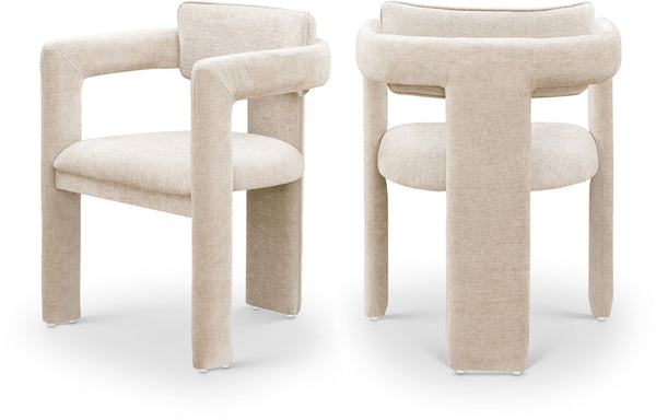 Meridian Furniture Brenda Fully Upholstered Armchair Plush Padded Seating for Modern Dining and Living Rooms Beige Chenille Fabric 11084Beige-C