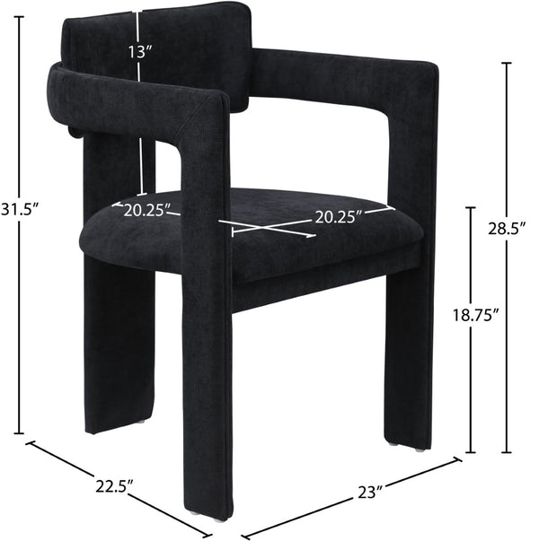 Meridian Furniture Brenda Fully Upholstered Armchair Plush Padded Seating for Modern Dining and Living Rooms Black Chenille Fabric 11084Black-C