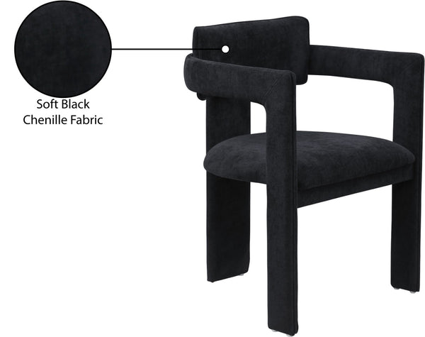 Meridian Furniture Brenda Fully Upholstered Armchair Plush Padded Seating for Modern Dining and Living Rooms Black Chenille Fabric 11084Black-C