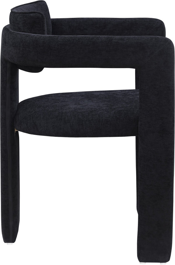 Meridian Furniture Brenda Fully Upholstered Armchair Plush Padded Seating for Modern Dining and Living Rooms Black Chenille Fabric 11084Black-C