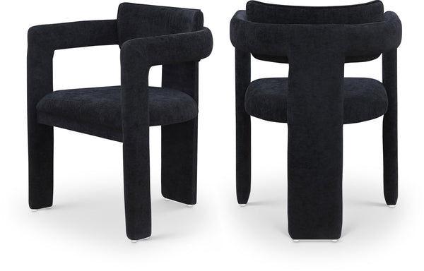 Meridian Furniture Brenda Fully Upholstered Armchair Plush Padded Seating for Modern Dining and Living Rooms Black Chenille Fabric 11084Black-C