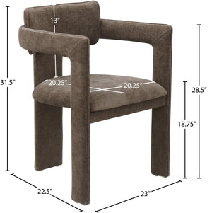 Meridian Furniture Brenda Fully Upholstered Armchair Plush Padded Seating for Modern Dining and Living Rooms Brown Chenille Fabric 11084Brown-C