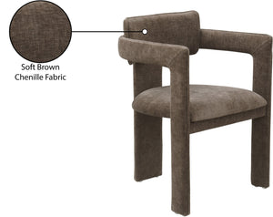 Meridian Furniture Brenda Fully Upholstered Armchair Plush Padded Seating for Modern Dining and Living Rooms Brown Chenille Fabric 11084Brown-C