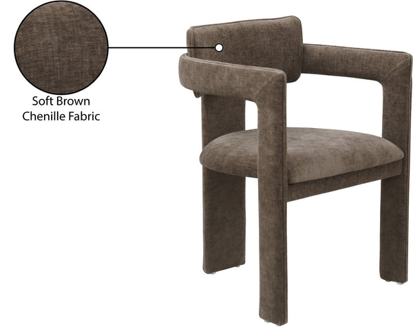 Meridian Furniture Brenda Fully Upholstered Armchair Plush Padded Seating for Modern Dining and Living Rooms Brown Chenille Fabric 11084Brown-C
