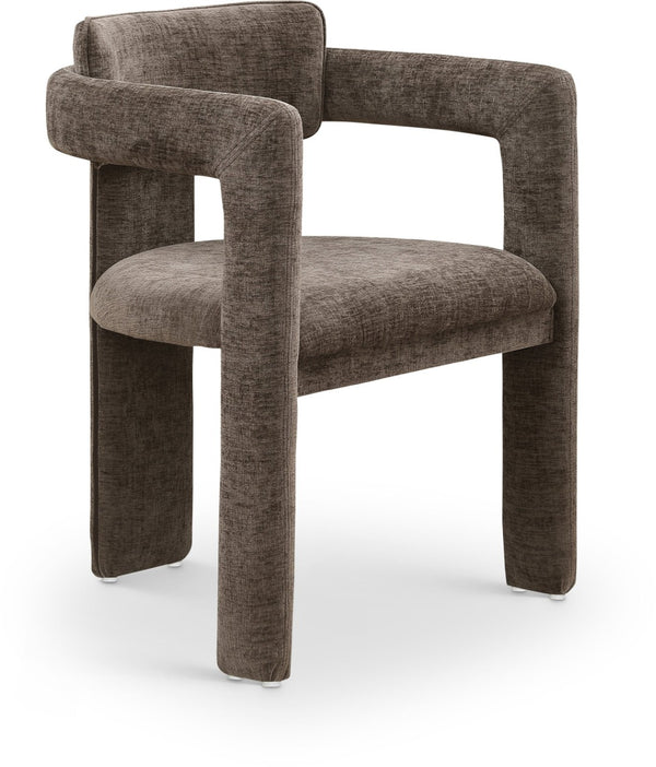 Meridian Furniture Brenda Fully Upholstered Armchair Plush Padded Seating for Modern Dining and Living Rooms Brown Chenille Fabric 11084Brown-C