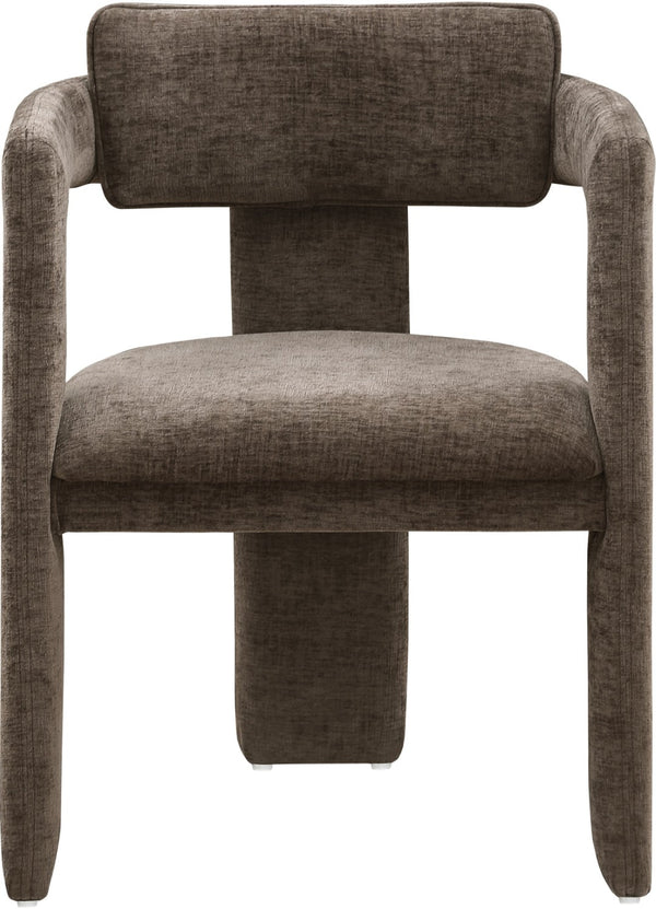 Meridian Furniture Brenda Fully Upholstered Armchair Plush Padded Seating for Modern Dining and Living Rooms Brown Chenille Fabric 11084Brown-C