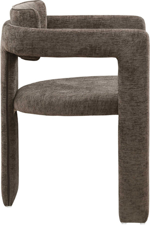 Meridian Furniture Brenda Fully Upholstered Armchair Plush Padded Seating for Modern Dining and Living Rooms Brown Chenille Fabric 11084Brown-C