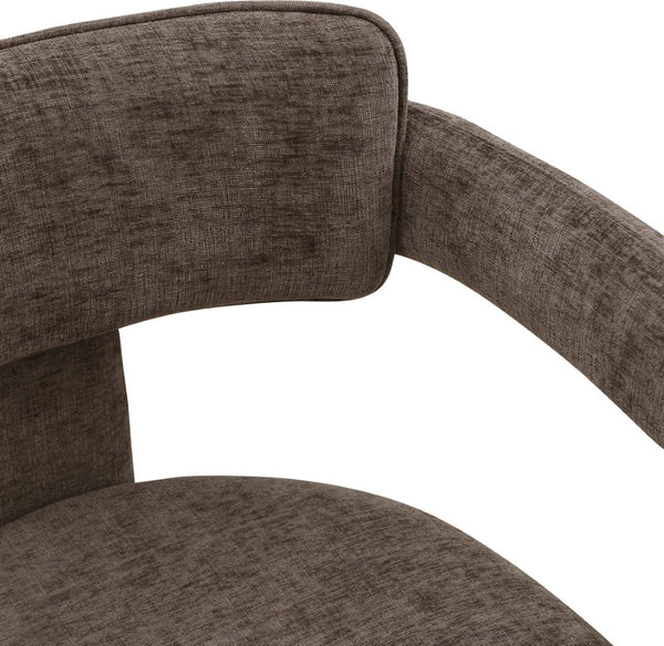 Meridian Furniture Brenda Fully Upholstered Armchair Plush Padded Seating for Modern Dining and Living Rooms Brown Chenille Fabric 11084Brown-C