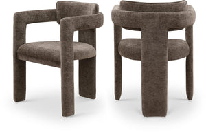 Meridian Furniture Brenda Fully Upholstered Armchair Plush Padded Seating for Modern Dining and Living Rooms Brown Chenille Fabric 11084Brown-C