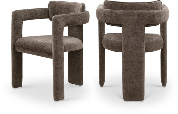 Meridian Furniture Brenda Fully Upholstered Armchair Plush Padded Seating for Modern Dining and Living Rooms Brown Chenille Fabric 11084Brown-C