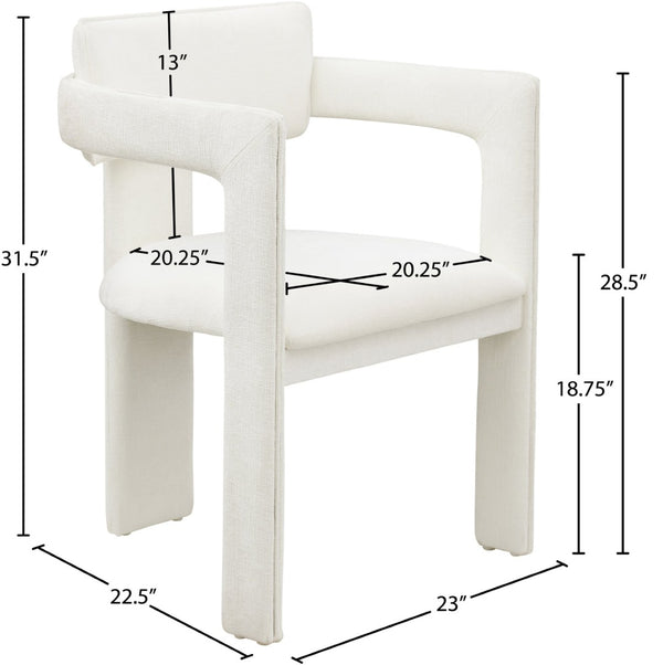 Meridian Furniture Brenda Fully Upholstered Armchair Plush Padded Seating for Modern Dining and Living Rooms Cream Chenille Fabric 11084Cream-C