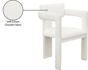 Meridian Furniture Brenda Fully Upholstered Armchair Plush Padded Seating for Modern Dining and Living Rooms Cream Chenille Fabric 11084Cream-C