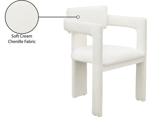 Meridian Furniture Brenda Fully Upholstered Armchair Plush Padded Seating for Modern Dining and Living Rooms Cream Chenille Fabric 11084Cream-C
