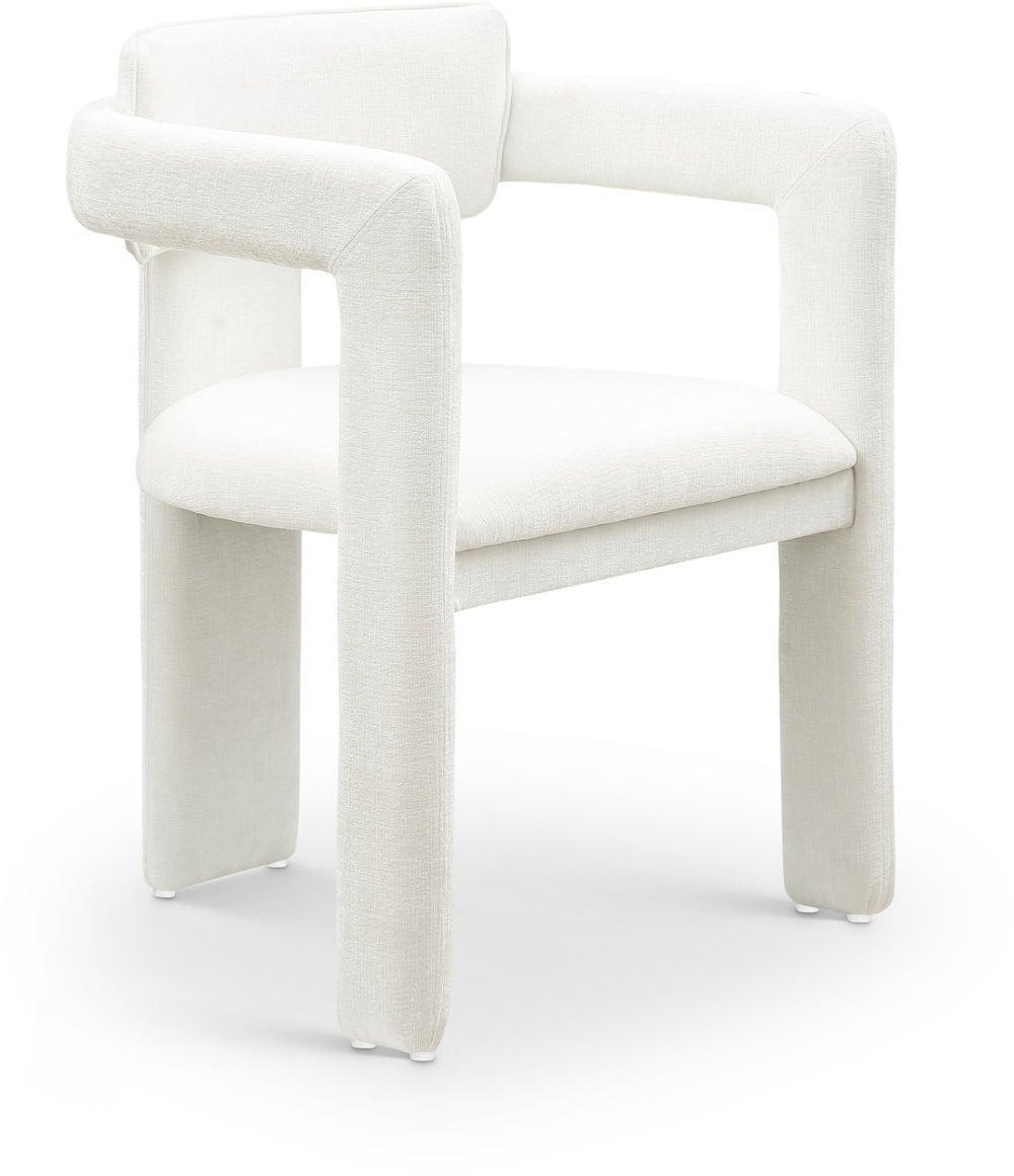 Meridian Furniture Brenda Fully Upholstered Armchair Plush Padded Seating for Modern Dining and Living Rooms Cream Chenille Fabric 11084Cream-C