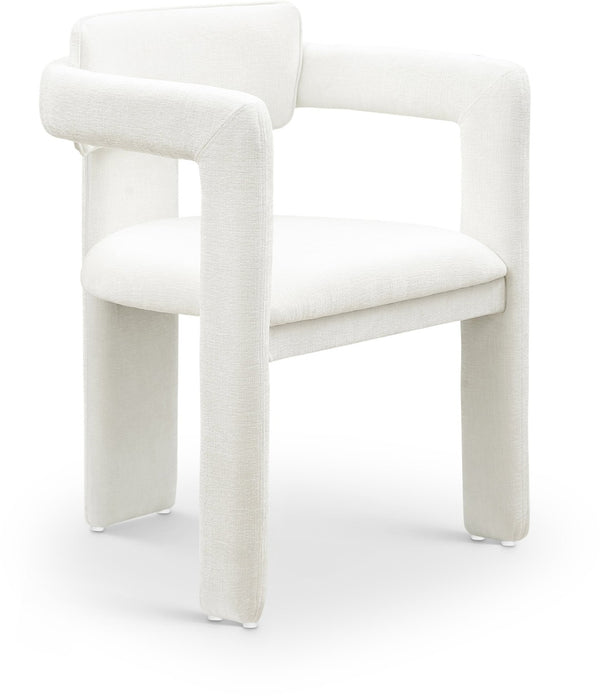 Meridian Furniture Brenda Fully Upholstered Armchair Plush Padded Seating for Modern Dining and Living Rooms Cream Chenille Fabric 11084Cream-C