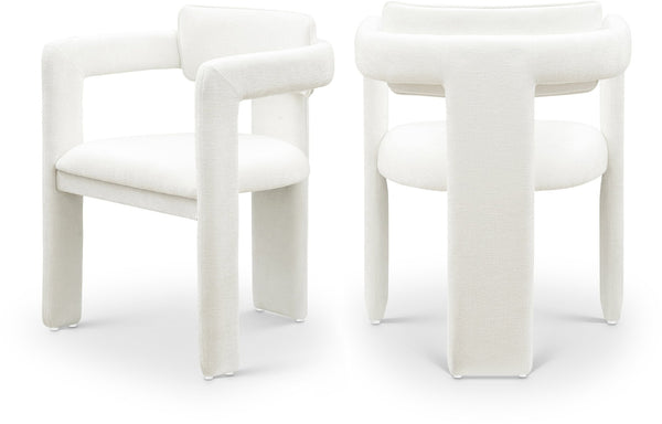Meridian Furniture Brenda Fully Upholstered Armchair Plush Padded Seating for Modern Dining and Living Rooms Cream Chenille Fabric 11084Cream-C