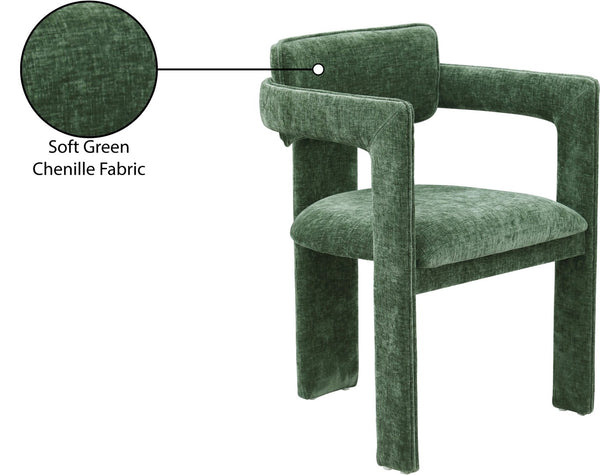 Meridian Furniture Brenda Fully Upholstered Armchair Plush Padded Seating for Modern Dining and Living Rooms Green Chenille Fabric 11084Green-C