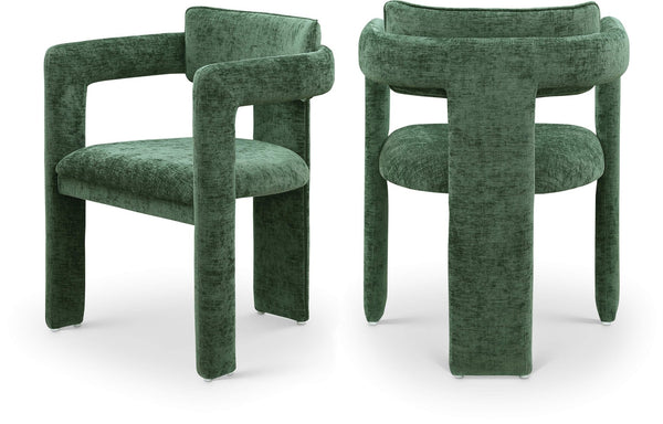 Meridian Furniture Brenda Fully Upholstered Armchair Plush Padded Seating for Modern Dining and Living Rooms Green Chenille Fabric 11084Green-C