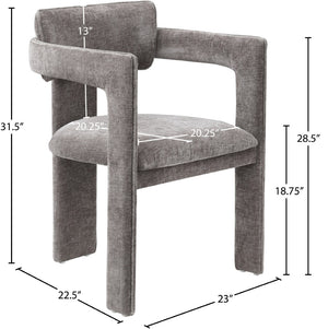 Meridian Furniture Brenda Fully Upholstered Armchair Plush Padded Seating for Modern Dining and Living Rooms Grey Chenille Fabric 11084Grey-C