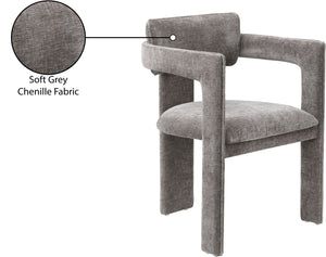 Meridian Furniture Brenda Fully Upholstered Armchair Plush Padded Seating for Modern Dining and Living Rooms Grey Chenille Fabric 11084Grey-C
