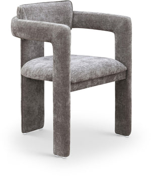 Meridian Furniture Brenda Fully Upholstered Armchair Plush Padded Seating for Modern Dining and Living Rooms Grey Chenille Fabric 11084Grey-C