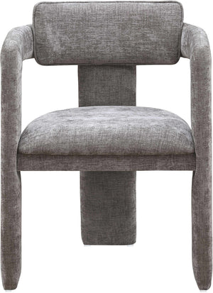 Meridian Furniture Brenda Fully Upholstered Armchair Plush Padded Seating for Modern Dining and Living Rooms Grey Chenille Fabric 11084Grey-C