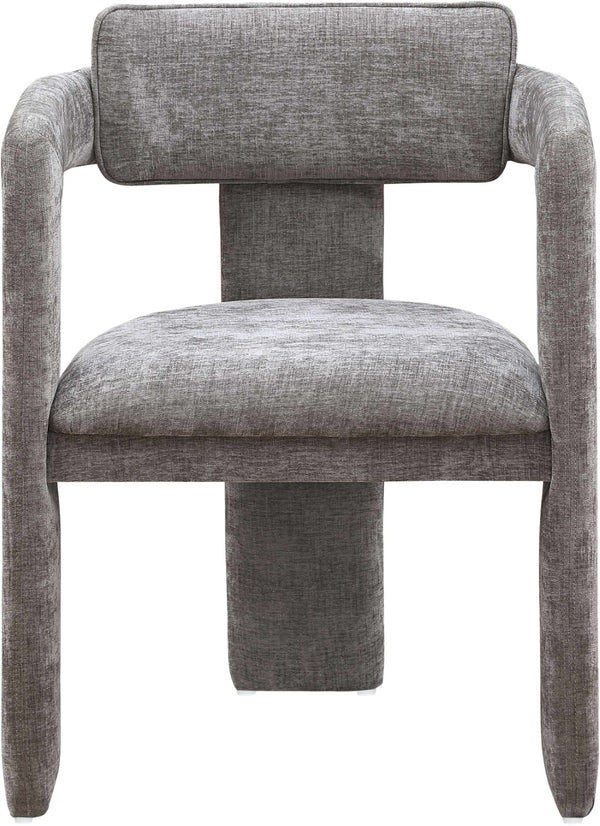 Meridian Furniture Brenda Fully Upholstered Armchair Plush Padded Seating for Modern Dining and Living Rooms Grey Chenille Fabric 11084Grey-C