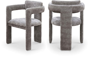 Meridian Furniture Brenda Fully Upholstered Armchair Plush Padded Seating for Modern Dining and Living Rooms Grey Chenille Fabric 11084Grey-C