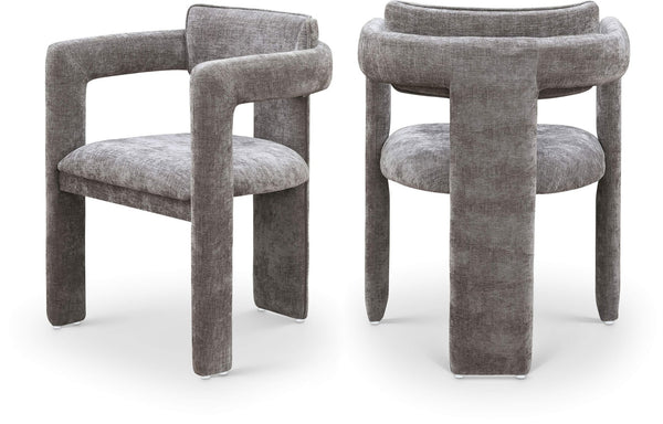 Meridian Furniture Brenda Fully Upholstered Armchair Plush Padded Seating for Modern Dining and Living Rooms Grey Chenille Fabric 11084Grey-C