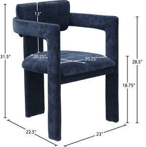 Meridian Furniture Brenda Fully Upholstered Armchair Plush Padded Seating for Modern Dining and Living Rooms Navy Chenille Fabric 11084Navy-C