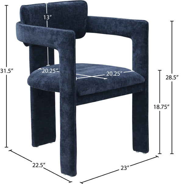 Meridian Furniture Brenda Fully Upholstered Armchair Plush Padded Seating for Modern Dining and Living Rooms Navy Chenille Fabric 11084Navy-C