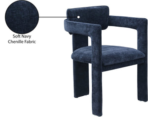 Meridian Furniture Brenda Fully Upholstered Armchair Plush Padded Seating for Modern Dining and Living Rooms Navy Chenille Fabric 11084Navy-C