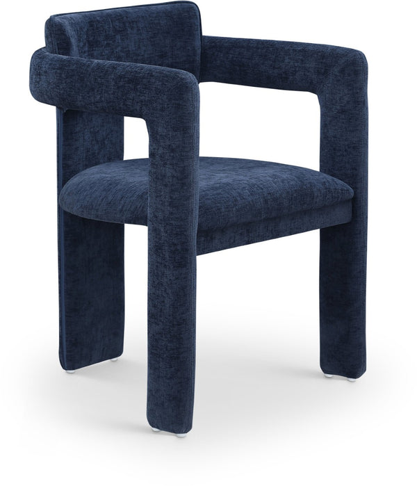 Meridian Furniture Brenda Fully Upholstered Armchair Plush Padded Seating for Modern Dining and Living Rooms Navy Chenille Fabric 11084Navy-C