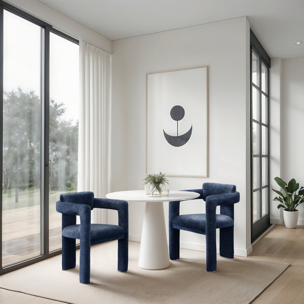 Meridian Furniture Brenda Fully Upholstered Armchair Plush Padded Seating for Modern Dining and Living Rooms Navy Chenille Fabric 11084Navy-C