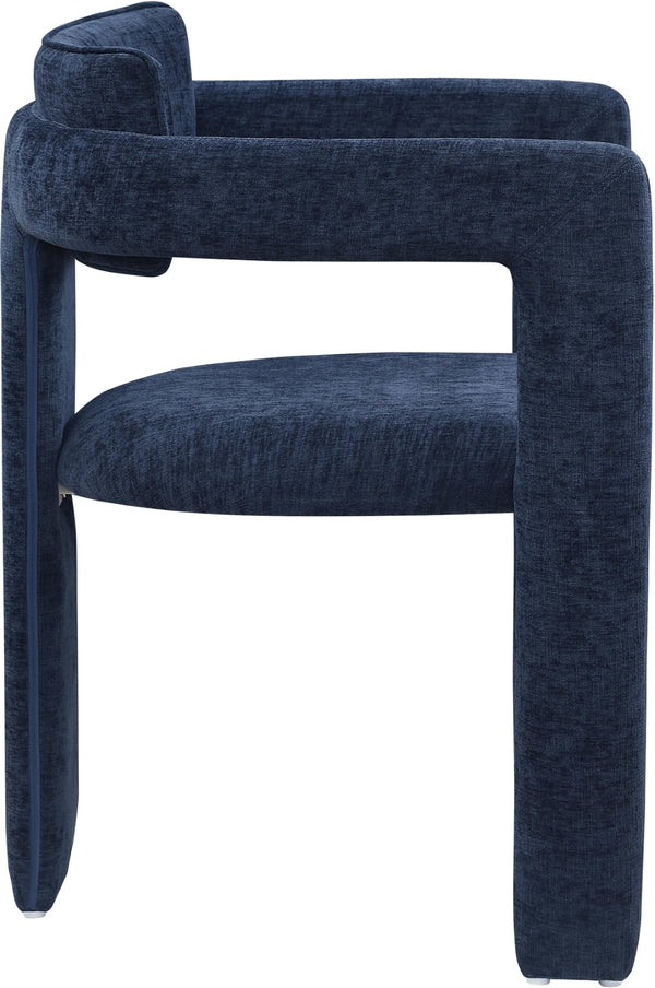 Meridian Furniture Brenda Fully Upholstered Armchair Plush Padded Seating for Modern Dining and Living Rooms Navy Chenille Fabric 11084Navy-C