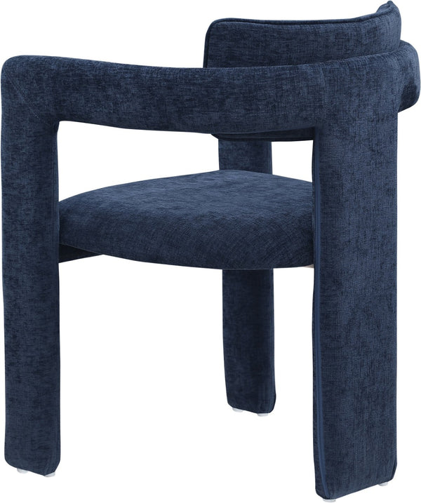 Meridian Furniture Brenda Fully Upholstered Armchair Plush Padded Seating for Modern Dining and Living Rooms Navy Chenille Fabric 11084Navy-C