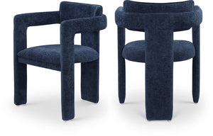 Meridian Furniture Brenda Fully Upholstered Armchair Plush Padded Seating for Modern Dining and Living Rooms Navy Chenille Fabric 11084Navy-C