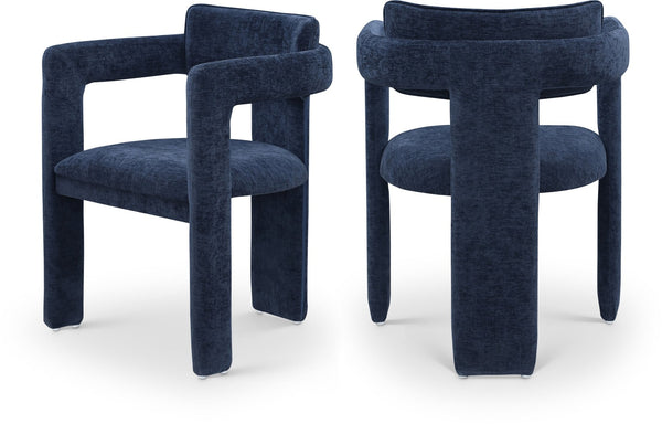 Meridian Furniture Brenda Fully Upholstered Armchair Plush Padded Seating for Modern Dining and Living Rooms Navy Chenille Fabric 11084Navy-C