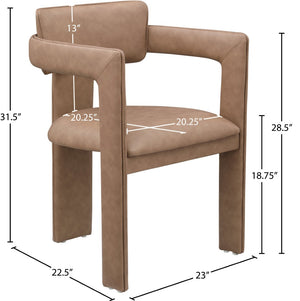 Meridian Furniture Brenda Fully Upholstered Armchair Plush Padded Seating for Modern Dining and Living Rooms Brown Vegan Leather 11085Brown-C