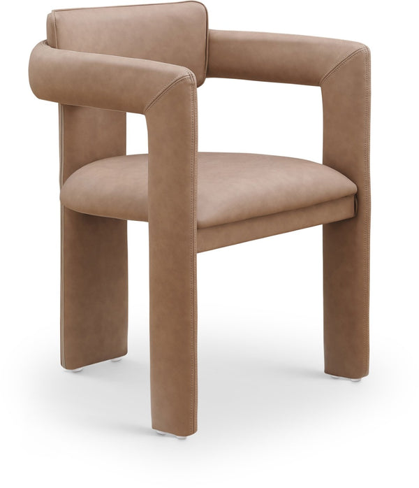 Meridian Furniture Brenda Fully Upholstered Armchair Plush Padded Seating for Modern Dining and Living Rooms Brown Vegan Leather 11085Brown-C