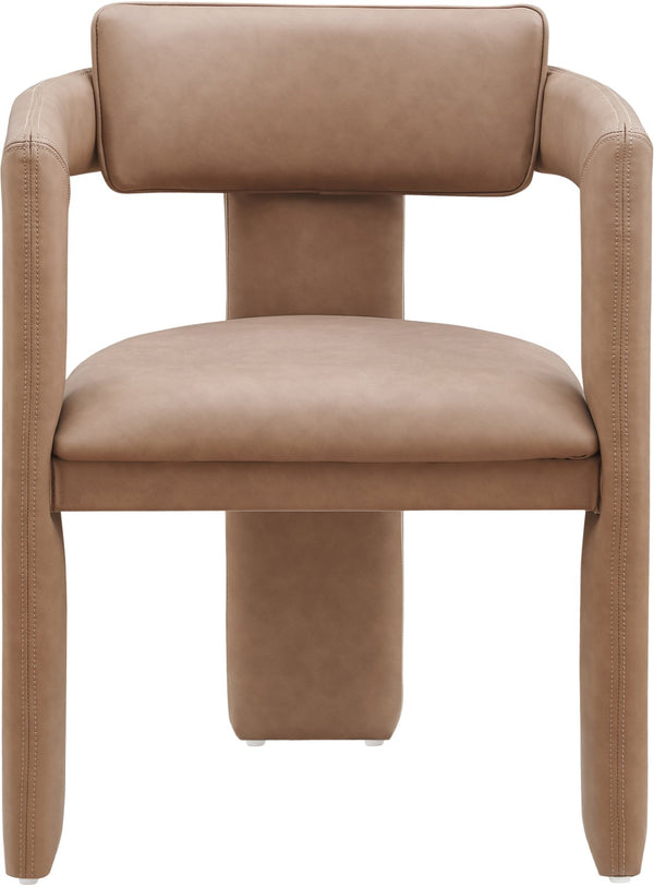 Meridian Furniture Brenda Fully Upholstered Armchair Plush Padded Seating for Modern Dining and Living Rooms Brown Vegan Leather 11085Brown-C