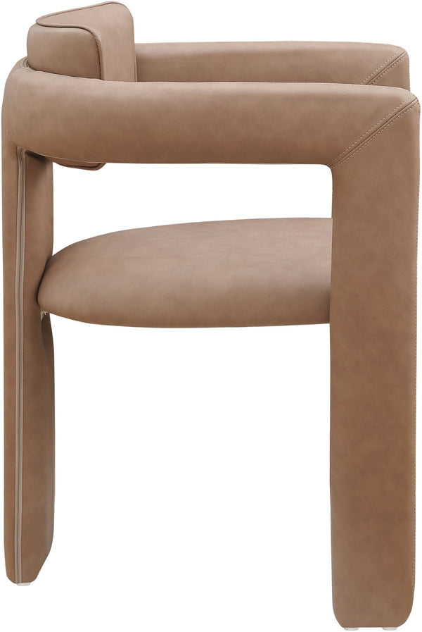 Meridian Furniture Brenda Fully Upholstered Armchair Plush Padded Seating for Modern Dining and Living Rooms Brown Vegan Leather 11085Brown-C