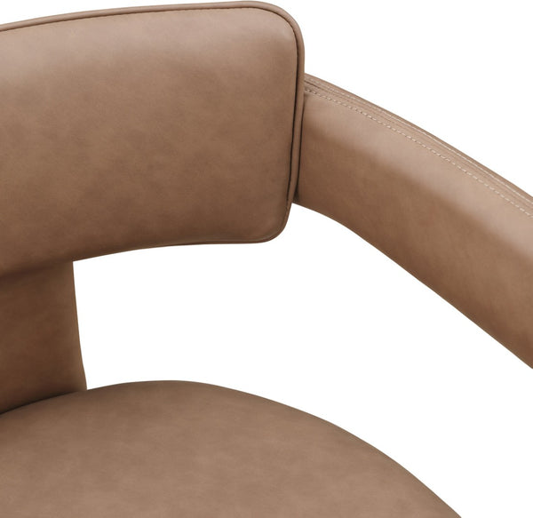 Meridian Furniture Brenda Fully Upholstered Armchair Plush Padded Seating for Modern Dining and Living Rooms Brown Vegan Leather 11085Brown-C