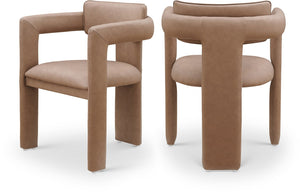 Meridian Furniture Brenda Fully Upholstered Armchair Plush Padded Seating for Modern Dining and Living Rooms Brown Vegan Leather 11085Brown-C